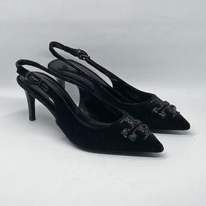 Tory Burch Eleanor Pavé Velvet Slingback Pointed Toe Pump size 6